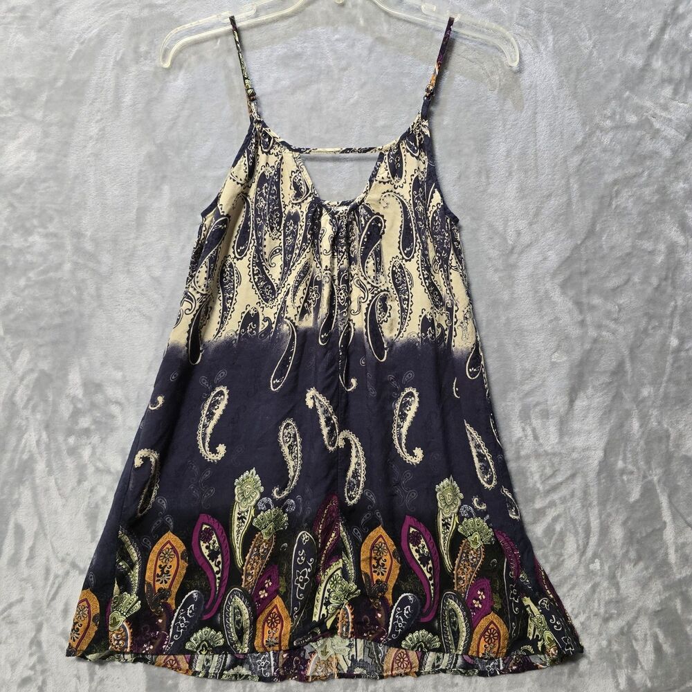 En Crème Top Womens Small Spaghetti Straps Blue Paisley Boho Peasant Cottagecore - Picture 4 of 9